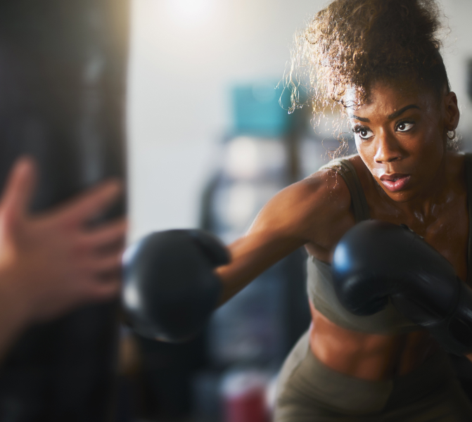 Athlete training with a punching bag